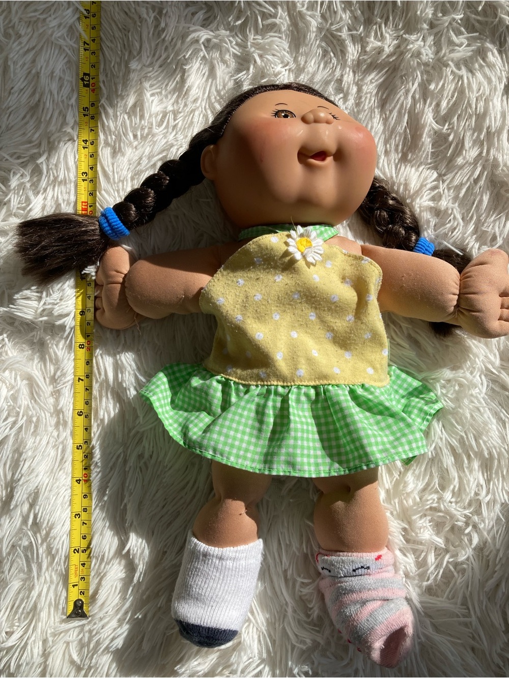 Plush Baby Doll in Yellow & Green Dress - Soft Cuddly Toy